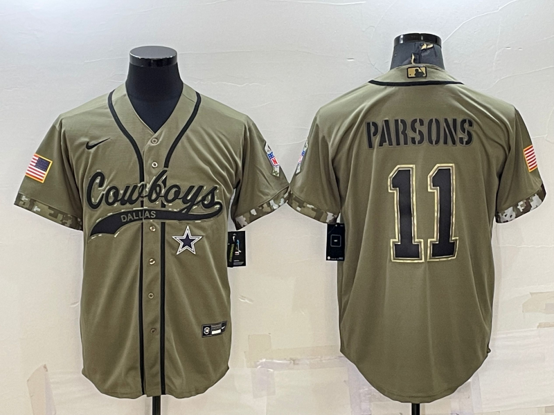 Men's Dallas Cowboys #11 Micah Parsons 2022 Olive Salute to Service Cool Base Stitched Baseball Jersey